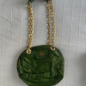 Tory Burch Green Leather Double Chain Shoulder Bag